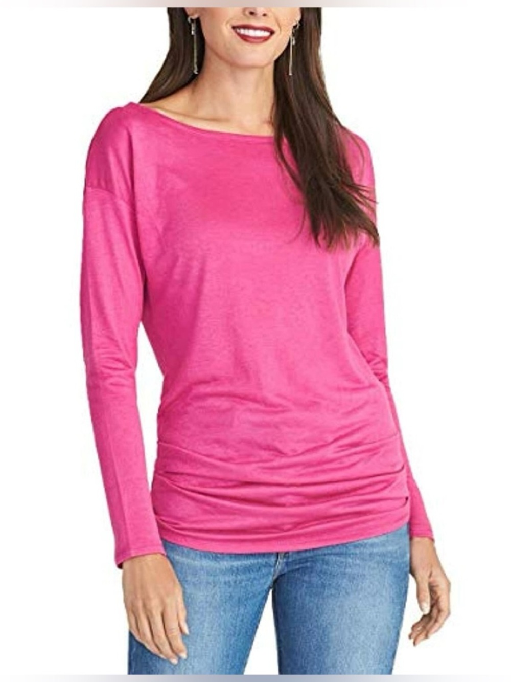 RACHEL Rachel Roy Women’s Chloe Boatneck Ruched Top in Electric Pink